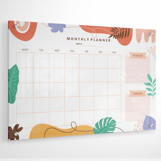 Colourful Monthly Planner Glass Writing Board- Printed Acrylic Wall Planner