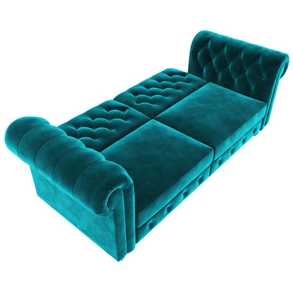 London 89" Futon Sofa- Classic Tufted Chesterfield Style Futon Sofa in Luxury Velvet Fabric