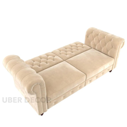 London 89" Futon Sofa- Classic Tufted Chesterfield Style Futon Sofa in Luxury Velvet Fabric