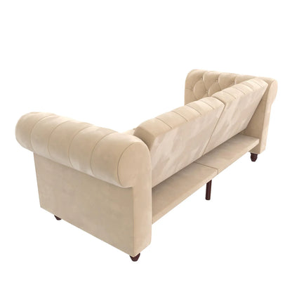 London 89" Futon Sofa- Classic Tufted Chesterfield Style Futon Sofa in Luxury Velvet Fabric