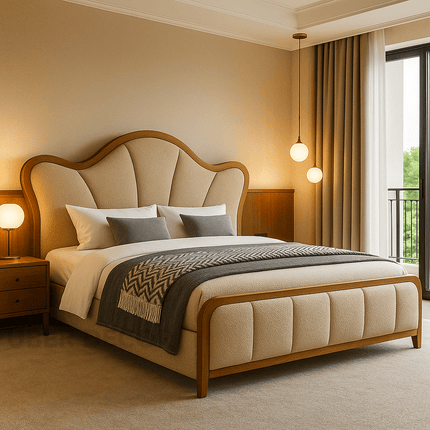 Restful Haven Japandi Curved Luxury Bed with Storage – Modern Bedroom Centerpiece