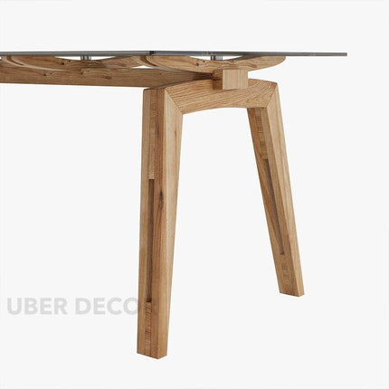 Clarion Dining Table with Black Glass Tabletop and Solid Wood Legs Inspired by Modern European Design for Elegant Dining Spaces