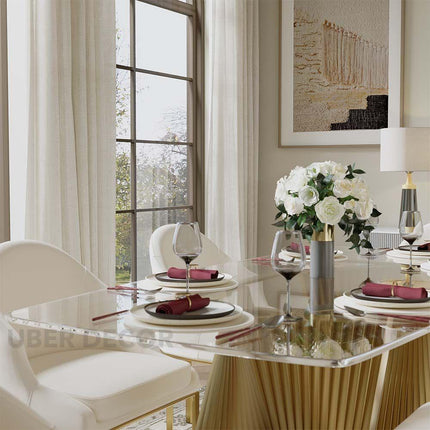 Gildhaven Glass Top Dining Table Modern Luxury Design with Sculptural Pedestal Base for Dining Room