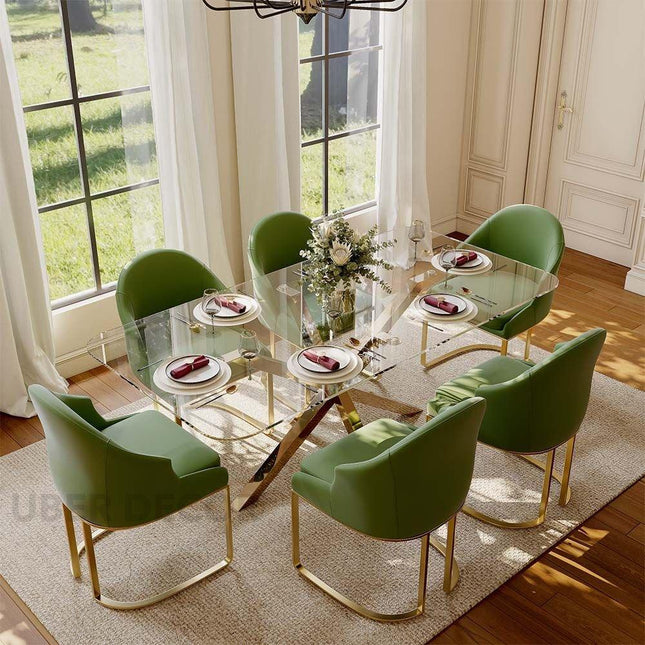 Crystalhaven Dining Table with Tempered Glass Top Modern Luxury Design for Dining Room and Kitchen Area