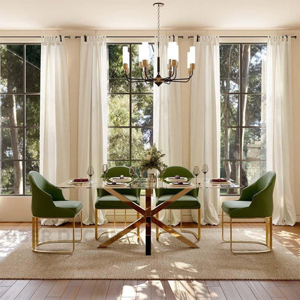 Crystalhaven Dining Table with Tempered Glass Top Modern Luxury Mid Century Inspired Stainless Steel Base for Dining Room and Kitchen Area