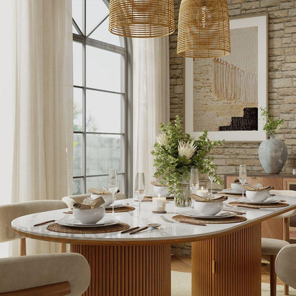 Harmony Grove Dining Table with Premium Marble Tabletop Solid Wood and MDF Base Built In Storage Custom Crafted for Elegant Modern Homes