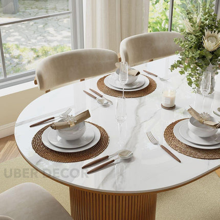 Harmony Grove Dining Table with Premium Marble Tabletop Solid Wood and MDF Base Built In Storage Custom Crafted for Elegant Modern Homes