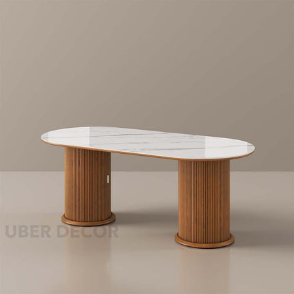Harmony Grove Dining Table with Premium Marble Tabletop Solid Wood and MDF Base Built In Storage Custom Crafted for Elegant Modern Homes