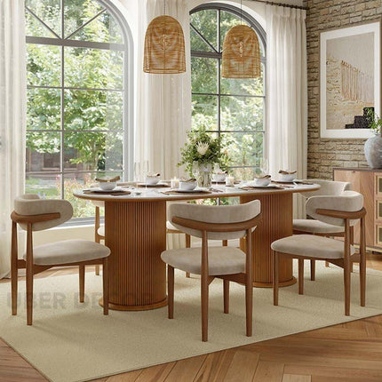 Harmony Grove Dining Table with Premium Marble Tabletop Solid Wood and MDF Base Built In Storage Custom Crafted for Elegant Modern Homes