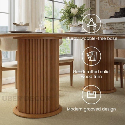 Harmony Grove Dining Table with Premium Marble Tabletop Solid Wood and MDF Base Built In Storage Custom Crafted for Elegant Modern Homes