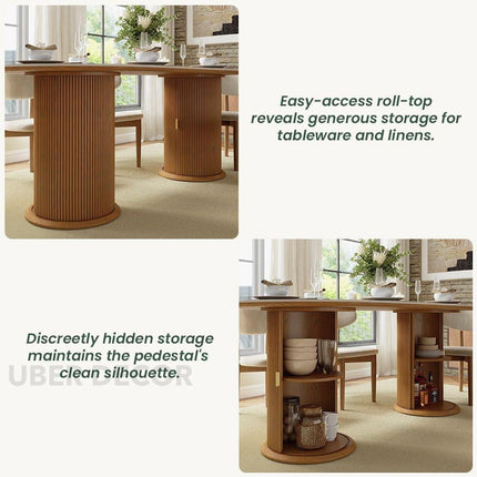 Harmony Grove Dining Table with Premium Marble Tabletop Solid Wood and MDF Base Built In Storage Custom Crafted for Elegant Modern Homes