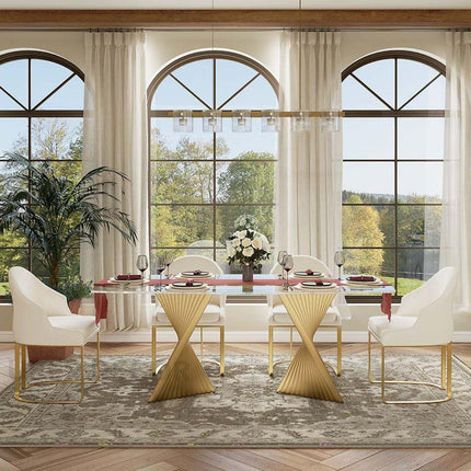 Gildhaven Glass Top Dining Table Modern Luxury Design with Sculptural Pedestal Base for Dining Room