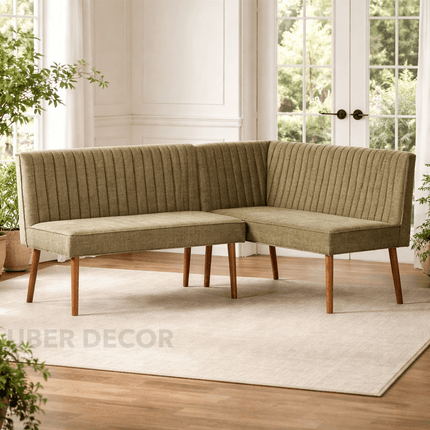 Veda Tranquil Mid Century Corner Bench Contemporary Customisable Seating for Dining Living Lounge and Hospitality Spaces