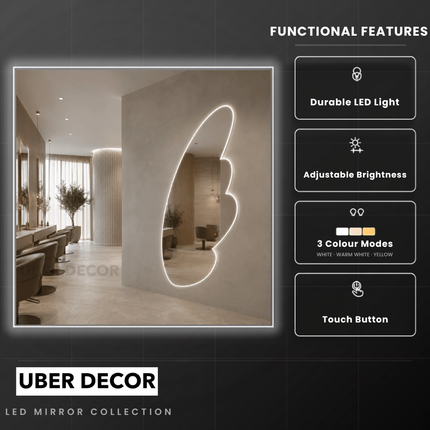 Rosette Designer LED Wall Mirror with Frameless Wall Hanging Front or Back Lit for Vanity Bedroom and Modern Interiors