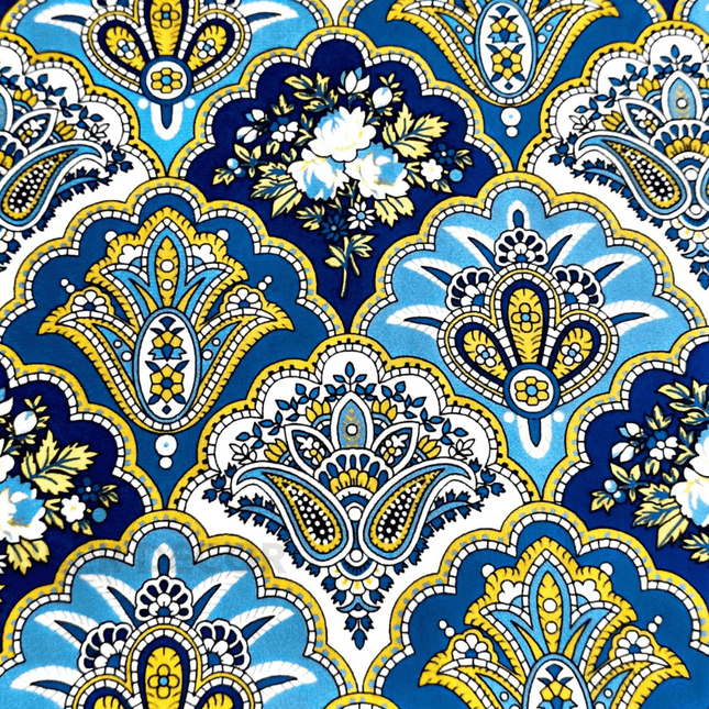 Istanbel Martar - Persian Bloom Tiles Printed Suede Upholstery Fabric- Persian Bloom Tiles