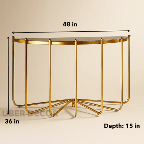 Lunelle Mid-Century Modern Console Table – Curved Glass Top with Sculptural Gold Silhouette for Entryway or Hallway - Uber Decor