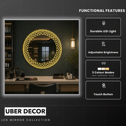 Lunara round led designer mirror- 3-colour touch button front or back lit frameless bathroom vanity mirror
