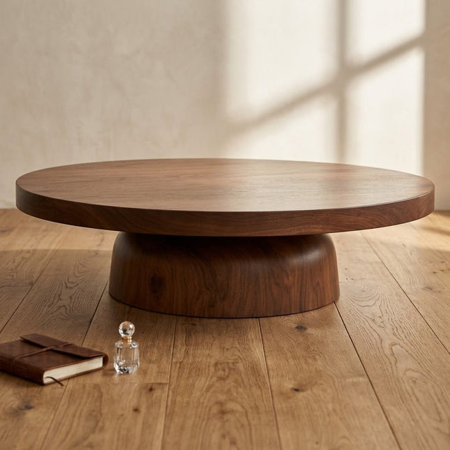 Bia round coffee table for living room mid century modern Scandinavian Japandi inspired solid wood center table for sofa seating