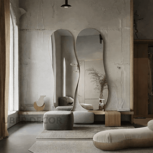 Elixor Frameless HD Mirror Set of 2 - Asymmetrical Wall Mirror Sculptural Modern Design Custom Home Decor Gift