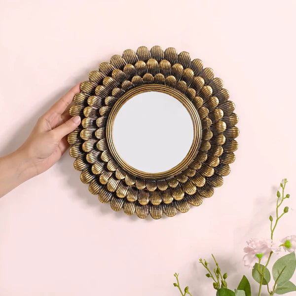 Layered Golden Flower Petals Mirror Wall Decor Metal Wall Art