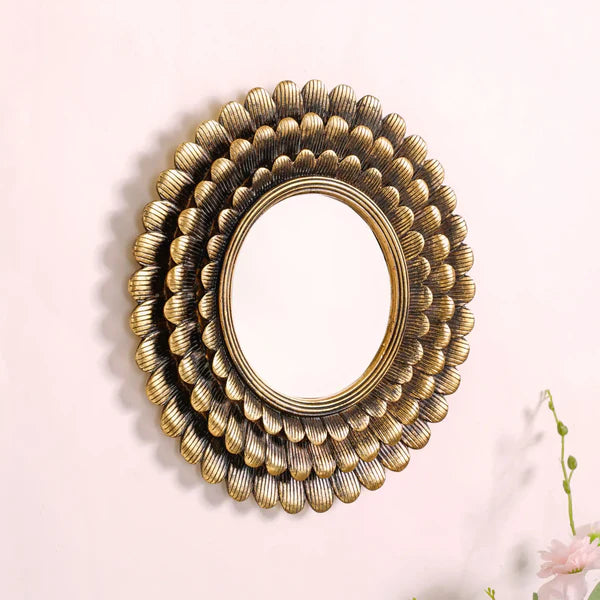 Layered Golden Flower Petals Mirror Wall Decor Metal Wall Art