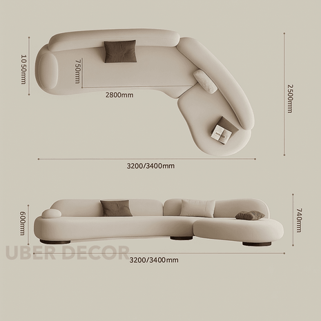 Villeta Nordic Lazy Living Room Sofa Set – Designer Double Sofas, Armchair & Puffs for Modern Lounge Décor - Uber Decor