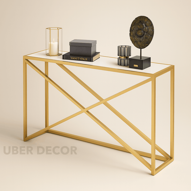 Xena Grid Console Table – Custom Wood or Marble Top Mid‑Century Modern Accent for Entryway & Hallway