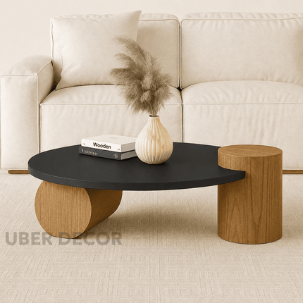 Chenab River Mid Century Modern Minimalist Wooden Round Center Table for Living Room