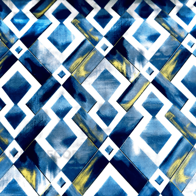 Istanbel Martar - Blue Geometric Illusion Printed Suede Upholstery Fabric- Blue Geometric Illusion