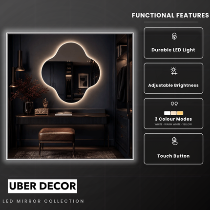 Tulip LED Vanity Mirror with Four Petal Design Frameless Front or Back Lit Wall Decor for Modern Interiors