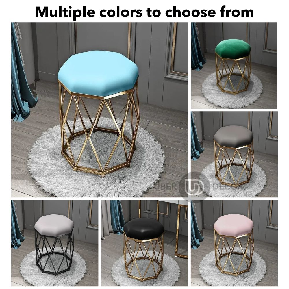 Diamond Base Metal Ottoman Stool with Cushioned Seat- Modern Design Nordic Stool for Dressing Table & Living Room Ottoman