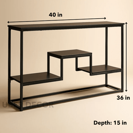 Urban Tiered Mid-Century Modern Display Table – Dark Wood Shelves with Open Step Design for Living Room or Hallway - Uber Decor
