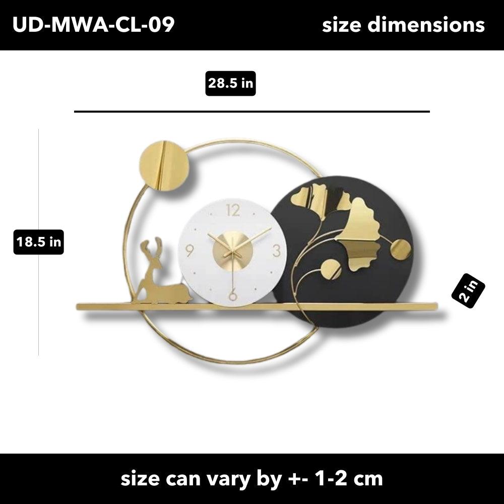 Aevum Modern Decorative White Black Gold Floral Deer Metal Wall Clock