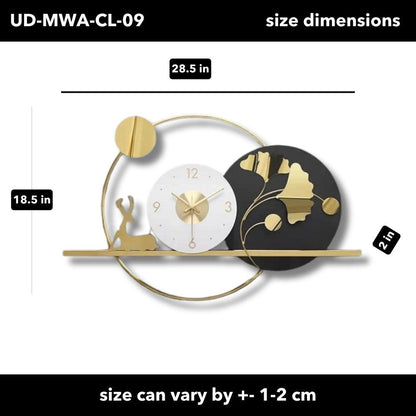 Aevum Modern Decorative White Black Gold Floral Deer Metal Wall Clock