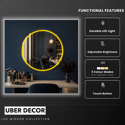 Circlia round led mirror front or back lit touch button frameless bathroom vanity mirror