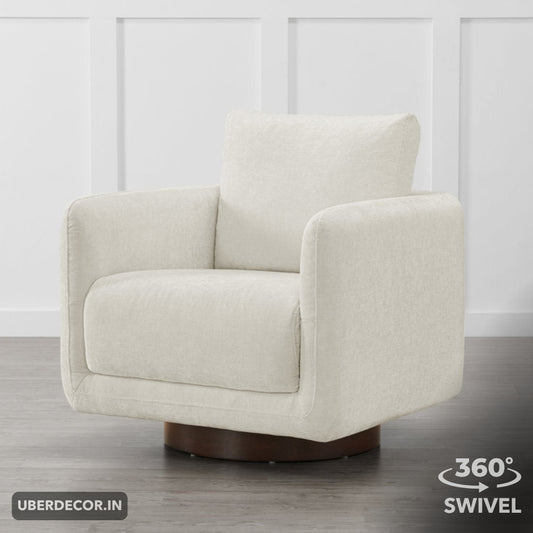 Kiana- Upholstered Swivel Armchair With Wooden Base - Square Accent Chair for Bedroom or Living Room