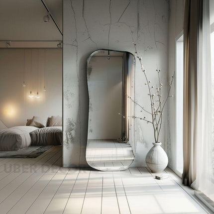 Cali Irregular Full Length Mirror - Curved Frameless Wall Mounted Mirror for Aesthetic Home Decor, Bedroom Gift