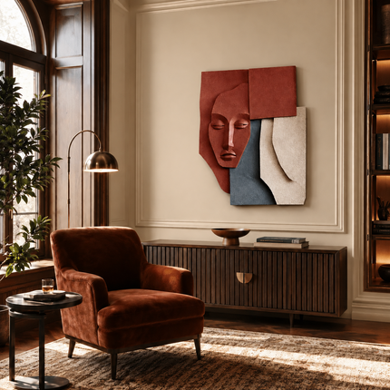 Tribal Muse Boho 3D Face Wall Art – Abstract Sculpture for Living Room