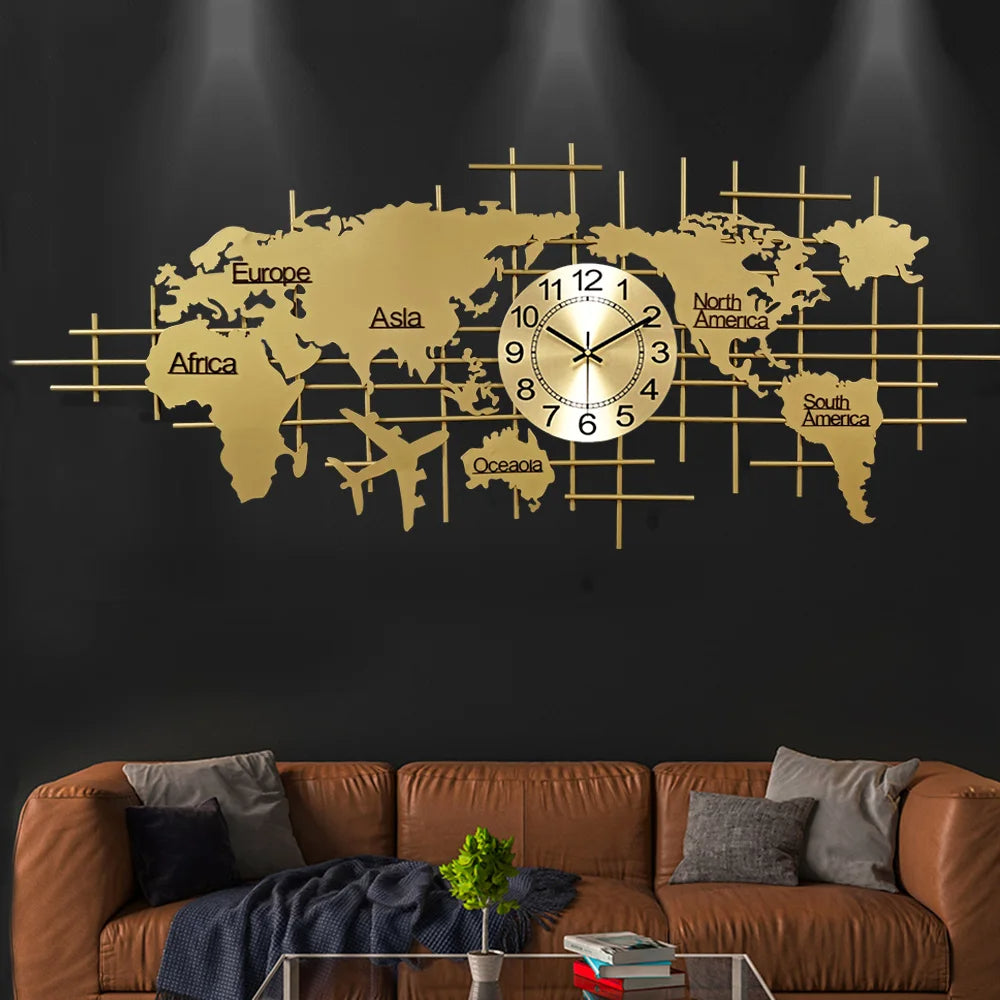 Sierra Elegant Luxury World Map Metal Wall Art Clock