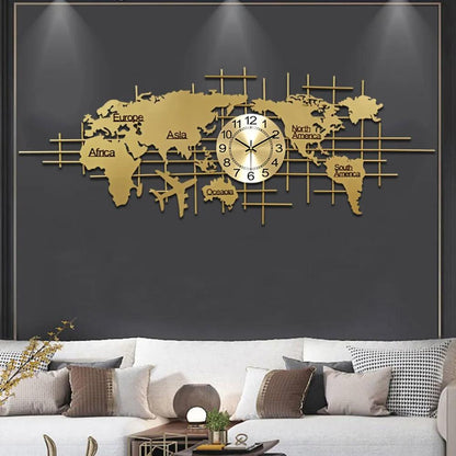 Sierra Elegant Luxury World Map Metal Wall Art Clock