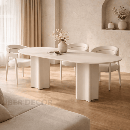 Caldera Oval Dining Table Contemporary Minimalist Design Sculptural Pedestal Base Ideal for Dining Room