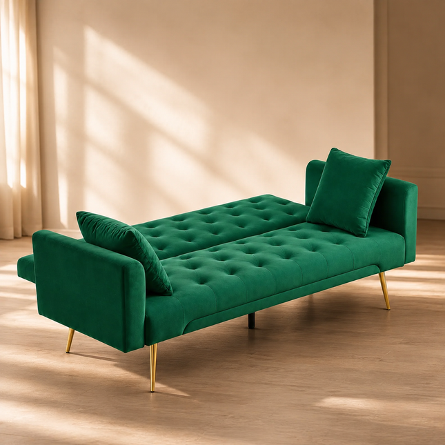 Lisbon 73" Futon Sofa- Modern Tufted Convertible Futon Couch with 3 Adjustable Backrest & and Gold Metal Legs