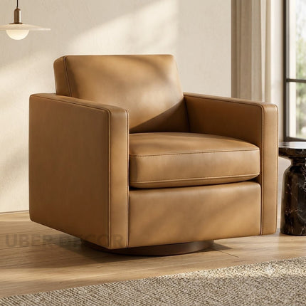 Lirene Accent Chair Tan Brown Leatherette 360 Degree Swivel Chair Modern Living Room - product image 1