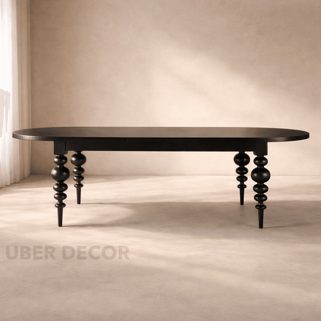 Ebon Nest Oval Dining Table Classic Contemporary Design with Turned Wooden Legs for Dining Room