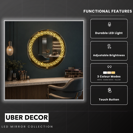 Haloir round led mirror- 3-colour touch button front or backlit frameless bathroom vanity mirror