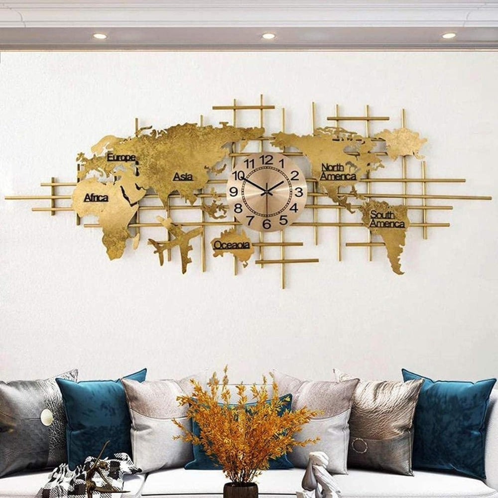 Sierra Elegant Luxury World Map Metal Wall Art Clock