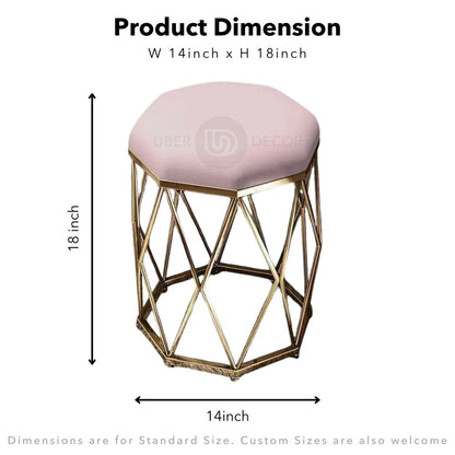 Diamond Base Metal Ottoman Stool with Cushioned Seat- Modern Design Nordic Stool for Dressing Table & Living Room Ottoman