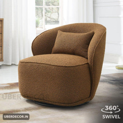 Lynea Accent Chair- 33" Wide Boucle Upholstered 360 Revolving Swivel Barrel Chair with Backrest Pillow