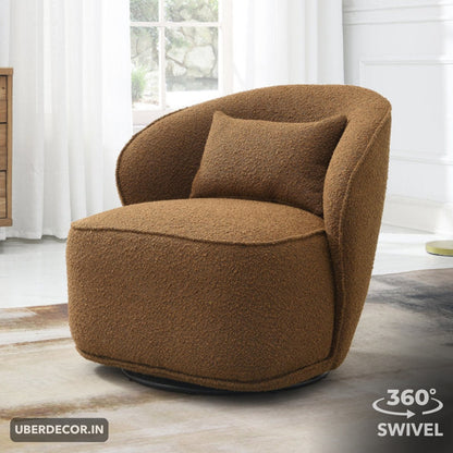 Lynea Accent Chair- 33" Wide Boucle Upholstered 360 Revolving Swivel Barrel Chair with Backrest Pillow