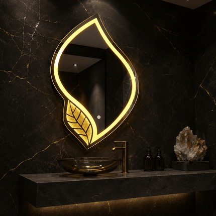 Laurel Leaf-Shaped Front Lit or Back-lit LED Mirror – Frameless Wall Hanging Mirror for Vanity & Modern Interiors